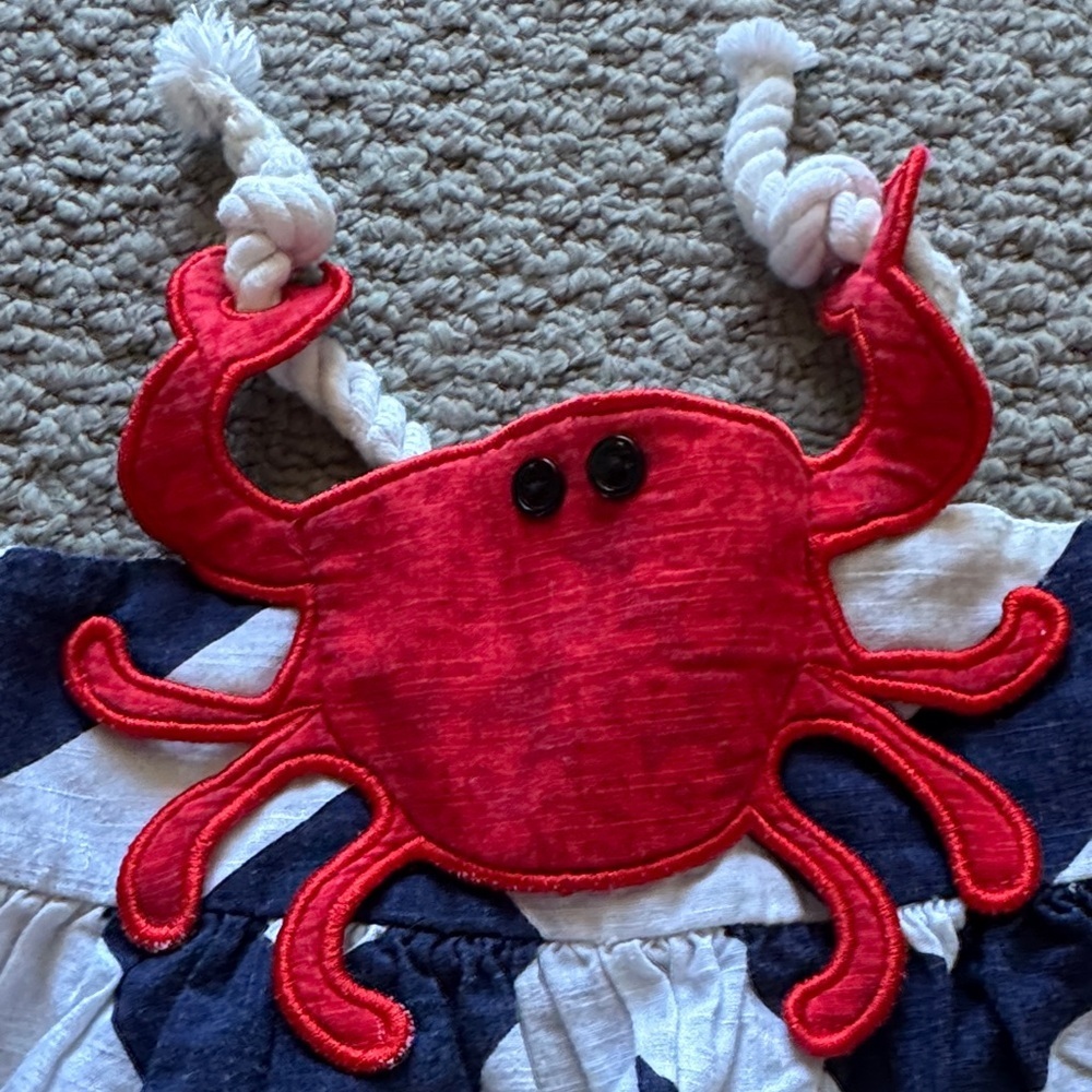 Mud Pie Navy & White Chevron Tank Top with Red Crab Applique - Picture 3 of 4